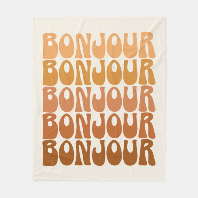 Bonjour French Hello Groovy Brown Typografie Fleecedecke (Vorderseite)