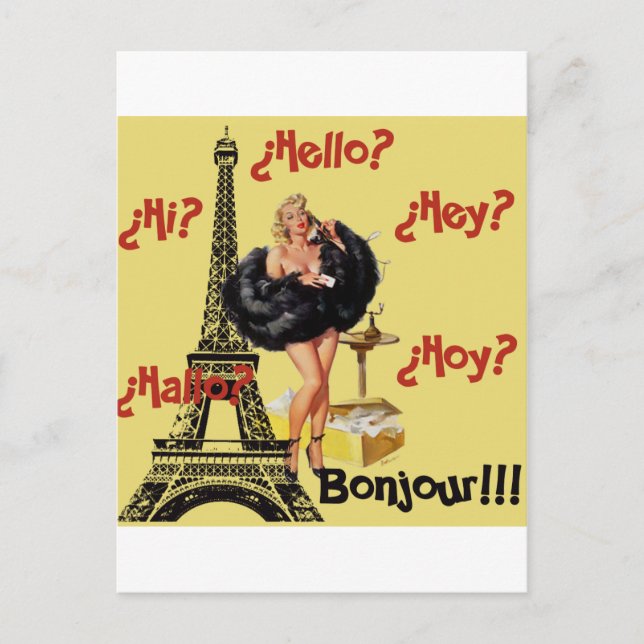 Bonjour - Girls Button Up Postkarte (Vorderseite)