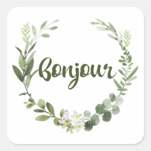 Bonjour Hello French Quadratischer Aufkleber
