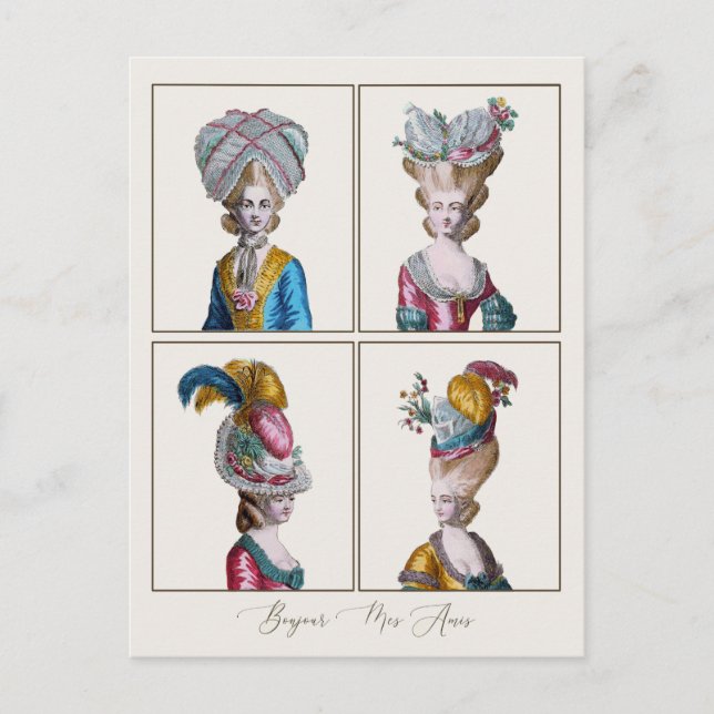 Bonjour Hello Friend Marie Antoinette Fashion Postkarte (Vorderseite)