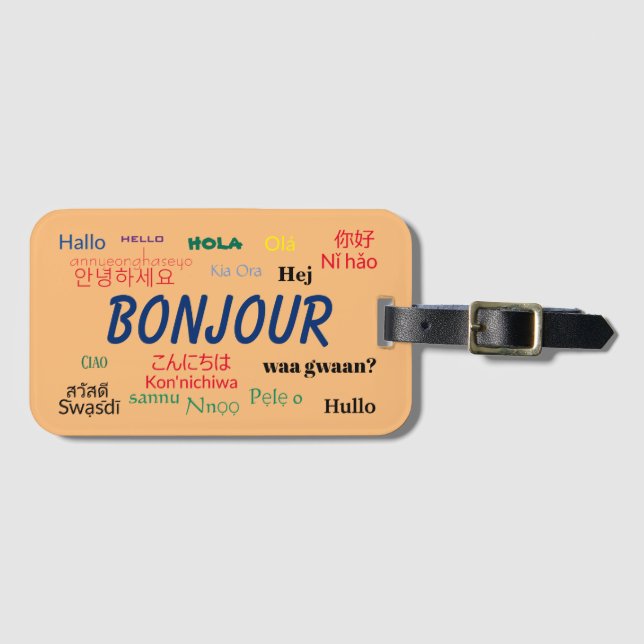 Bonjour Hello Languages World Travel Colorful Gepäckanhänger (Vorderseite (Horizontal))