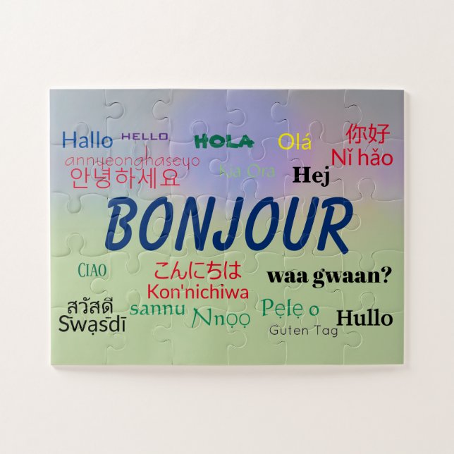 Bonjour Hello many Languages World Colorful Puzzle (Horizontal)