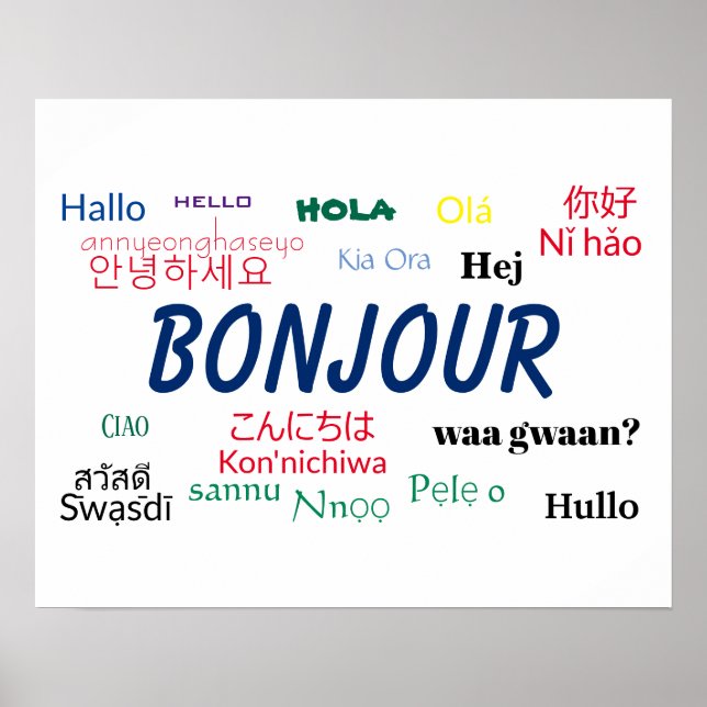 Bonjour Hello Many Languages World Travel Colorful Poster (Vorne)