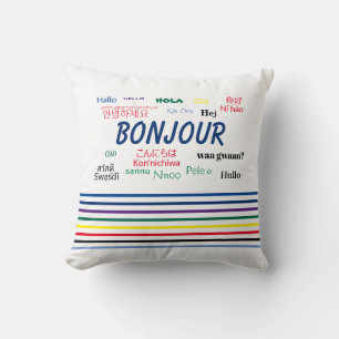 Bonjour Hello Multiple Langupes Stripes Kissen