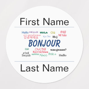 Bonjour Hello Party Name Template World Languages Etiketten