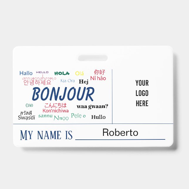 Bonjour Hello World Many Languages Logo Name Ausweis (Vorderseite)