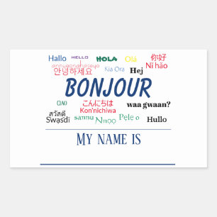 Bonjour Hello World Travel Languages Colorful Name Rechteckiger Aufkleber