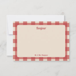 Bonjour Herr und Frau Rotes Gingham-Muster Dankeskarte