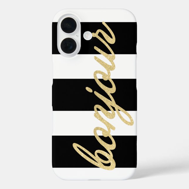 Bonjour in Gold Script Black Strips Französisch Ha Case-Mate iPhone Hülle (Rückseite)