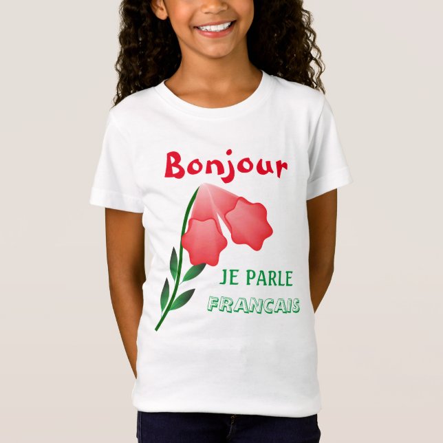 Bonjour je parc Francais & Morning Star Blume T-Shirt (Vorderseite)