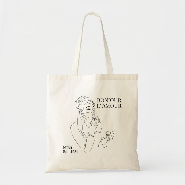 Bonjour L'amour mädchenhaften Text Tote Bag Tragetasche (Vorne)
