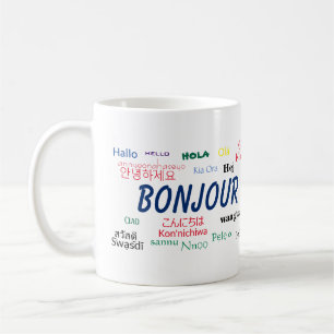 Bonjour Languages World Travel Colorful Kaffeetasse