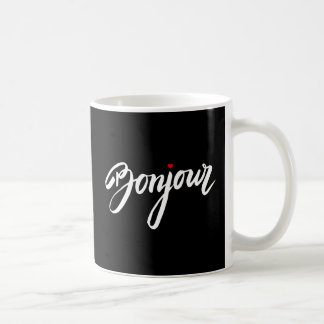 Bonjour mit einem roten Herz Kaffeetasse