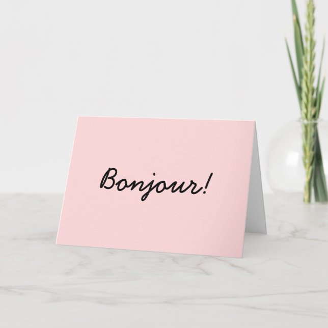 Bonjour Modern Script Creme Elfenbein Design Karte (Vorderseite)
