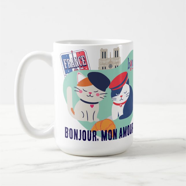 Bonjour Mon Amour | French Culture Cats Gift Kaffeetasse (Links)