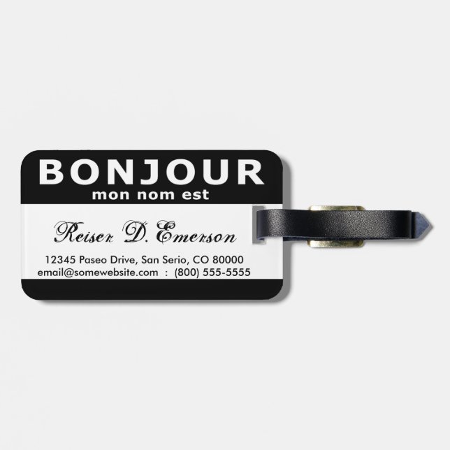 BONJOUR mon nom est (noir) Gepäckanhänger (Rückseite horizontal)