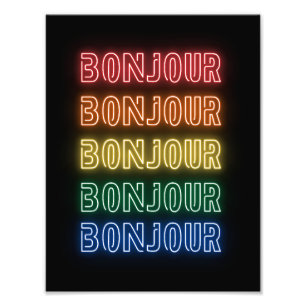 Bonjour Neon-Themene Moderner Regenbogen Fotodruck