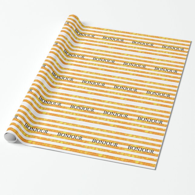 Bonjour Orange Stripe Bokeh Geschenkpapier (Ungerollt)