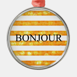 Bonjour Orange Stripe Bokeh Ornament Aus Metall