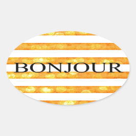 Bonjour Orange Stripe Bokeh Ovaler Aufkleber