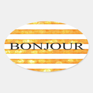 Bonjour Orange Stripe Bokeh Ovaler Aufkleber