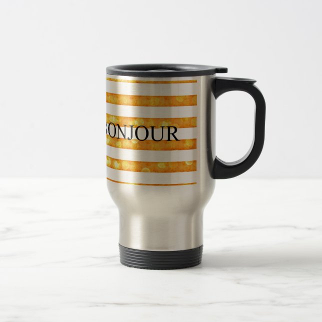 Bonjour Orange Stripe Bokeh Reisebecher (Rechts)