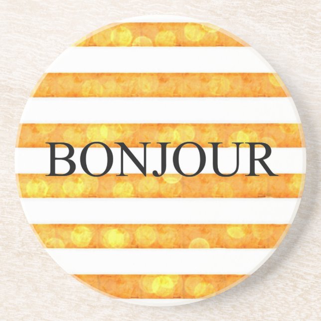Bonjour Orange Stripe Bokeh Sandstein Untersetzer (Vorne)