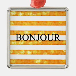Bonjour Orange Stripe Bokeh Silbernes Ornament