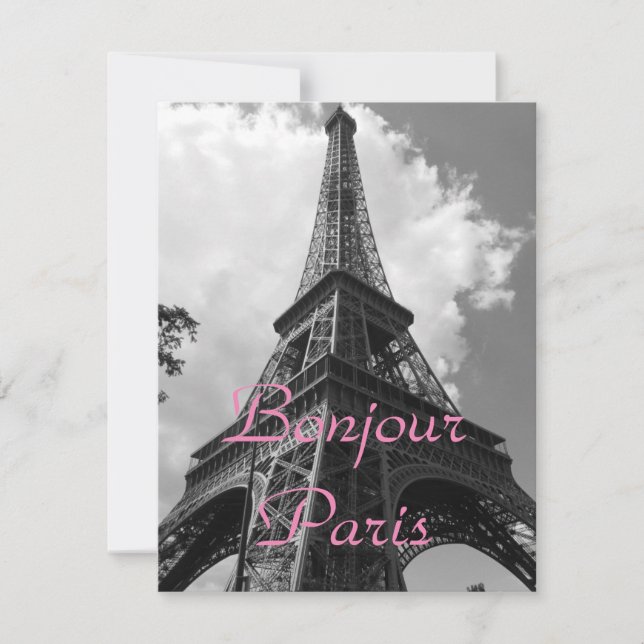 Bonjour Paris Black White Eiffel Tower France Card (Vorderseite)