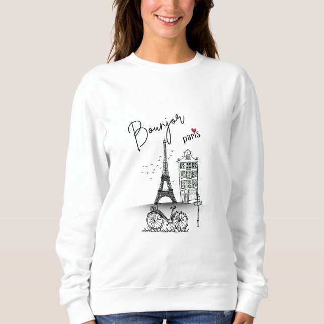 Bonjour Paris: Chic Minimalistisch Design Sweatshirt (Vorderseite)