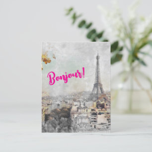 "Bonjour Paris" Eiffelturm Postkarte - Reisen