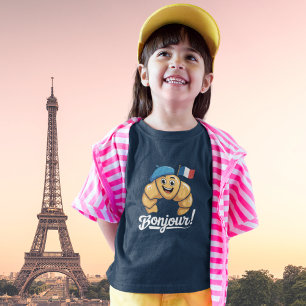 Bonjour Paris Französisches Croissant Mädchen Süße T-Shirt