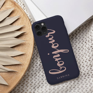 Bonjour Pink & Navy Chic Personalisiert iPhone 16 Hülle