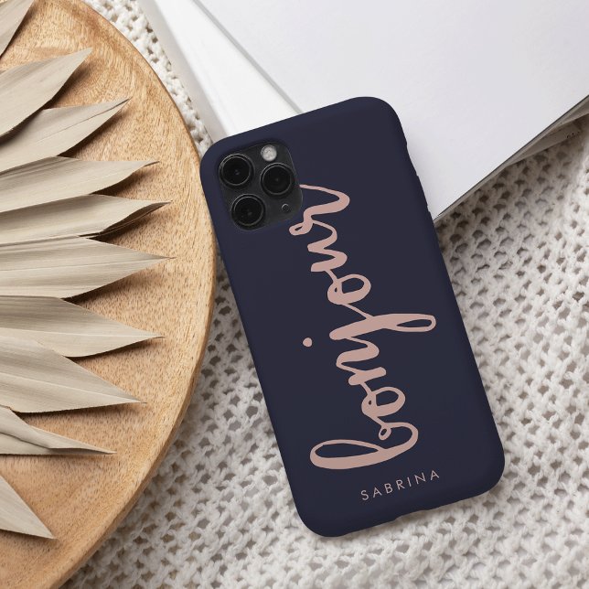 Bonjour Pink & Navy Chic Personalisiert Case-Mate iPhone Hülle (Von Creator hochgeladen)