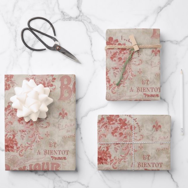Bonjour Rose Geschenkpapier Set (Vorderseite)