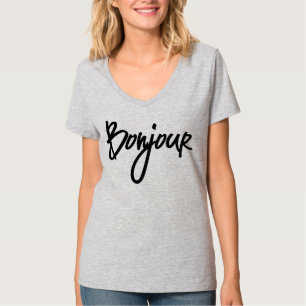 Bonjour Script (Schwarz) für Liebhaber von Frankr T-Shirt