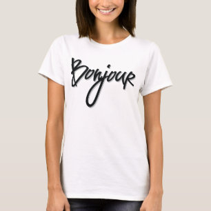 Bonjour-Script (Schwarzes Dekorativ) T-Shirt