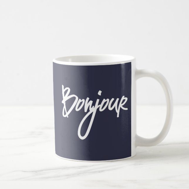Bonjour Script (Weiß) für Liebhaber von Frankreich Kaffeetasse (Rechts)