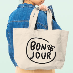 Bonjour Simple Modern Floral French Gruß Jumbo Stoffbeutel