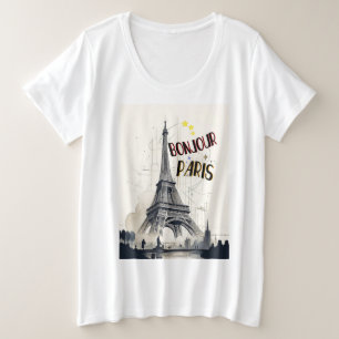 Bonjour Skyline Marathon Paris Große Größe T-Shirt