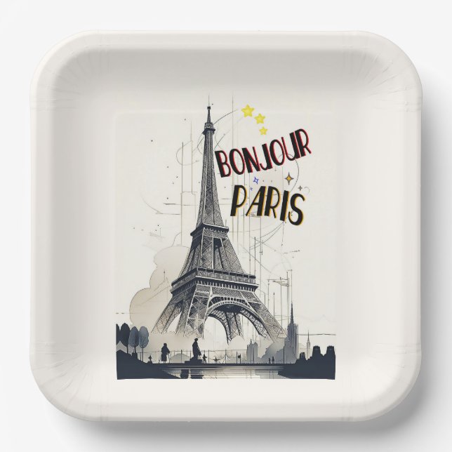 Bonjour Skyline Marathon Paris Pappteller (Vorderseite)