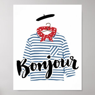 Bonjour, Streifen französisches Shirt drucken Poster