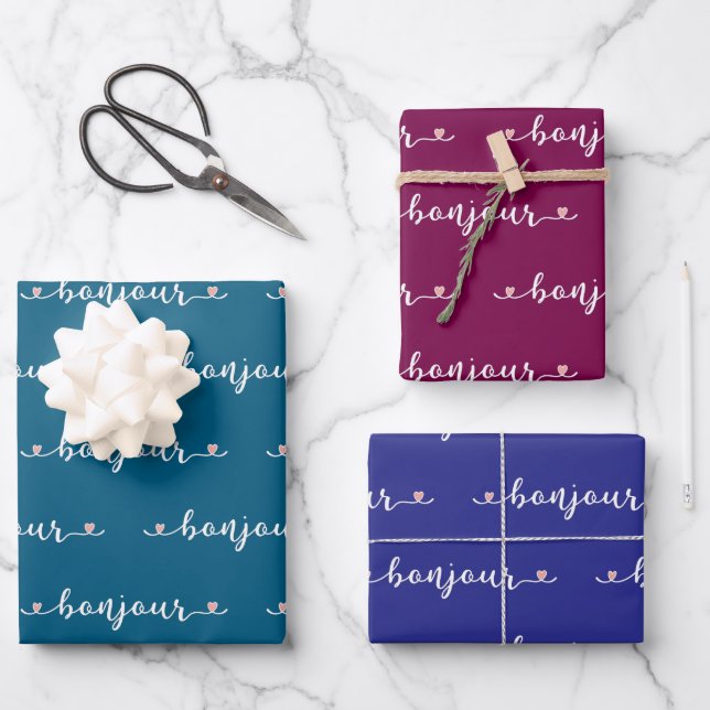 Bonjour Tiled Design Geschenkpapier Set (Vorderseite)