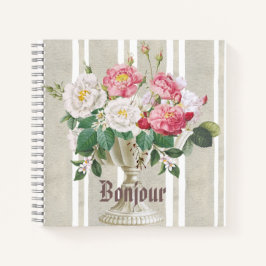 Bonjour Trendy stripped pattern dusty art floral Notizbuch