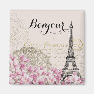 Bonjour Vintage Eiffel Turm-Collage Magnet