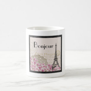 Bonjour Vintage Eiffelturm Collage mit Blumen Kaffeetasse