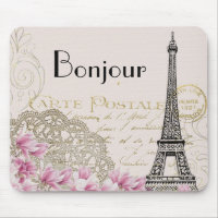 Bonjour Vintage Eiffelturm Collage mit Blumen