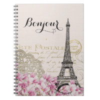 Bonjour Vintage Eiffelturm Collage mit Blumen