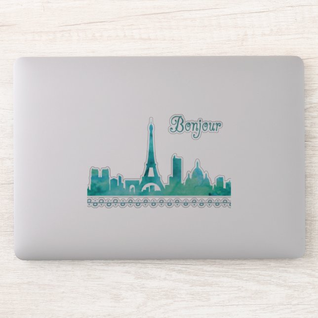Bonjour von Paris Frankreich Wasserfarbe Skyline Aufkleber (Computer)