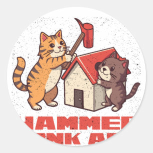 Bonk Hammer Katze Lustiges Meme Retro Süße Kunst Runder Aufkleber